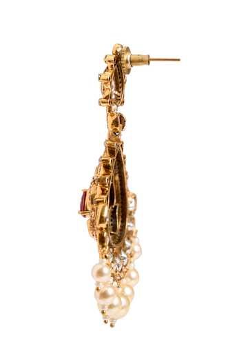 Nazaakat By Samara Singh_Red Stones, Pearls Embellished Dangling Earrings _Online_at_Aza_Fashions