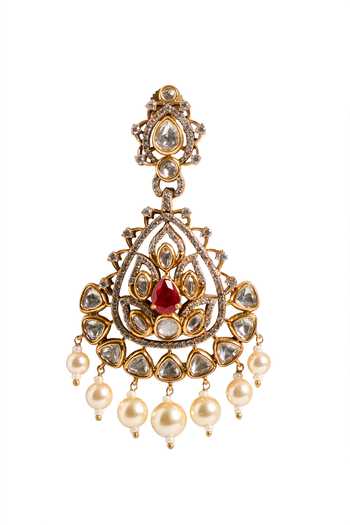 Buy_Nazaakat By Samara Singh_Red Stones, Pearls Embellished Dangling Earrings _Online_at_Aza_Fashions