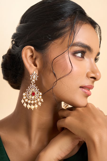 Nazaakat By Samara Singh Stone Embellished Dangling Earrings 