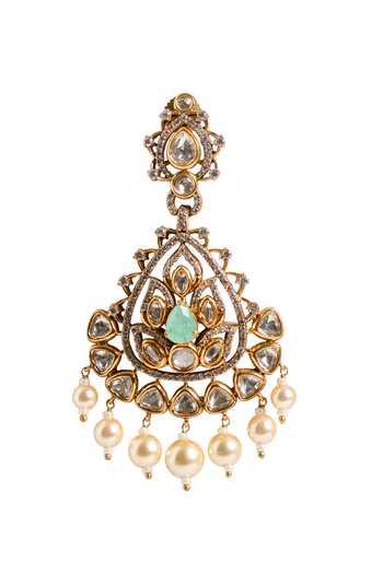 Nazaakat By Samara Singh_Mint Pearls, Stones, Faux Diamonds Embellished Drop Earrings _Online_at_Aza_Fashions
