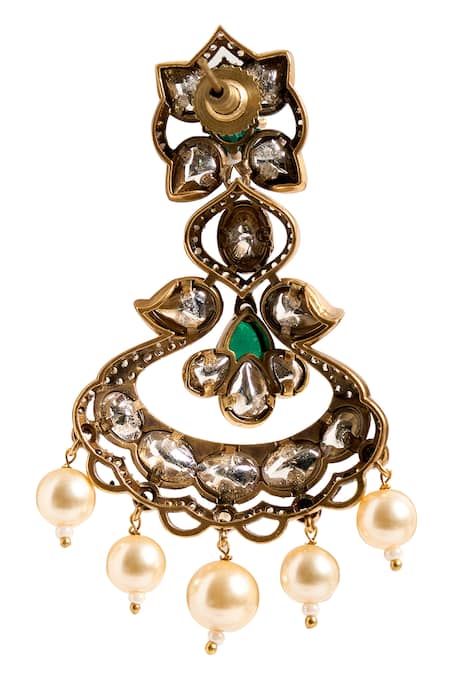Buy_Nazaakat By Samara Singh_Green Stones, Pearls Embellished Dangling Earrings _Online_at_Aza_Fashions