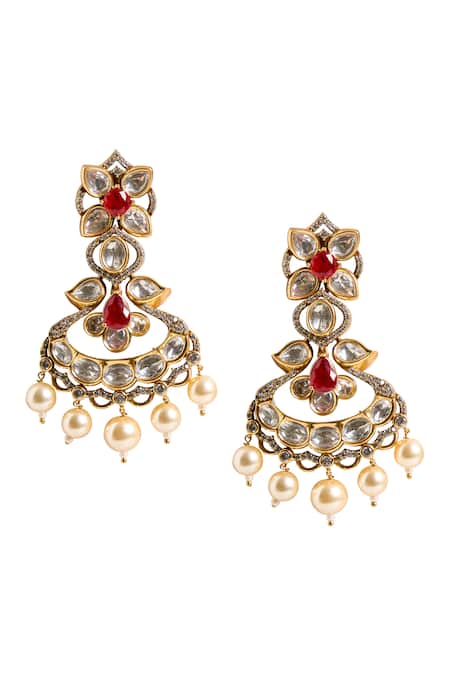 Nazaakat By Samara Singh Embellished Stone Dangling Earrings 