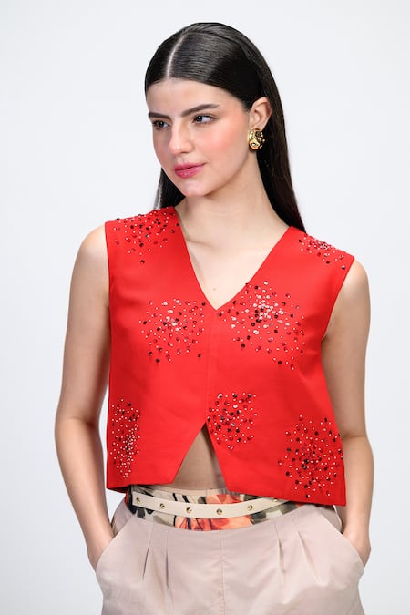 The Dramebaaz CO Ruby Sequin Embroidered Top 