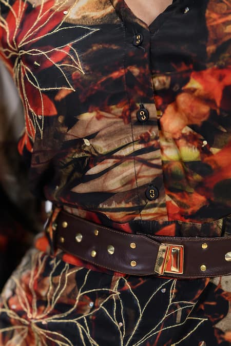 Shop_The Dramebaaz CO_Brown Georgette Sequins, Studs V-neck Espresso Embroidered Dress _Online_at_Aza_Fashions