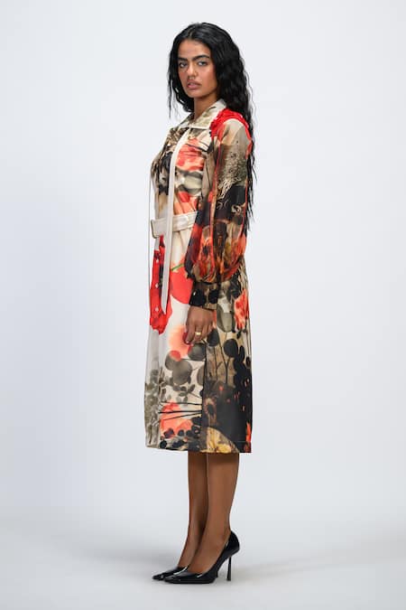 The Dramebaaz CO_Off White Georgette Sequins, Fabric Flowers Rouge Radiance Embellished Dress _Online_at_Aza_Fashions