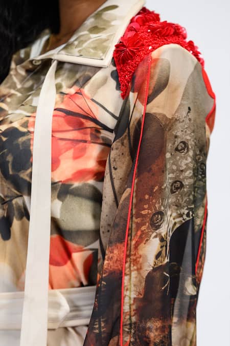 Shop_The Dramebaaz CO_Off White Georgette Sequins, Fabric Flowers Rouge Radiance Embellished Dress _Online_at_Aza_Fashions