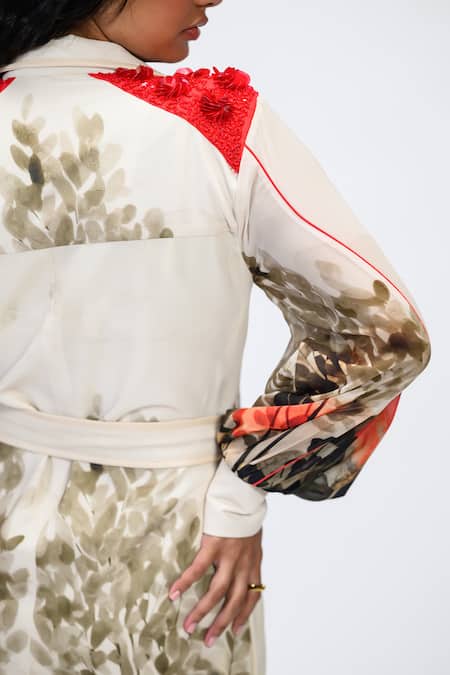 The Dramebaaz CO_Off White Georgette Sequins, Fabric Flowers Rouge Radiance Embellished Dress _at_Aza_Fashions