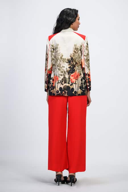 The Dramebaaz CO Crimson Modista Floral Print Blazer & Trouser Set