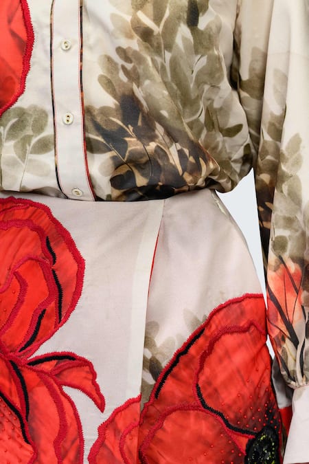 Buy_The Dramebaaz CO_Off White Georgette Patchwork, Embroidery, Petal Poise Floral Wrap Skirt _Online_at_Aza_Fashions