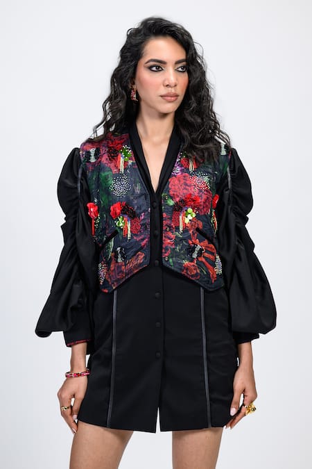 Buy The Dramebaaz CO Black Chanderi Embroidery, Sequins, Beads, Tassels Prisma Printed And Waistcoat Online at Aza Fashions Buy_The Dramebaaz CO_Black Chanderi Embroidery, Sequins, Beads, Tassels Prisma Printed And Waistcoat _Online_at_Aza_Fashions