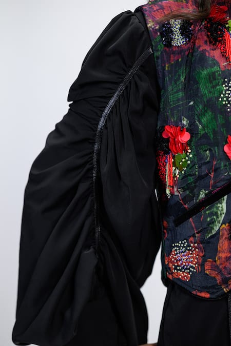 Shop The Dramebaaz CO Black Chanderi Embroidery, Sequins, Beads, Tassels Prisma Printed And Waistcoat Online at Aza Fashions Shop_The Dramebaaz CO_Black Chanderi Embroidery, Sequins, Beads, Tassels Prisma Printed And Waistcoat _Online_at_Aza_Fashions