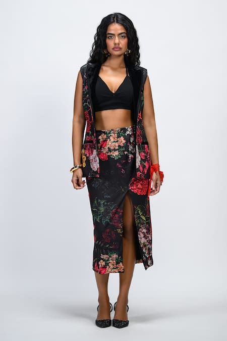The Dramebaaz CO Chromaflux Floral Print Blazer & Skirt Co-ord Set 