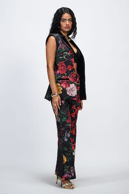 The Dramebaaz CO_Black Lycra Chromaflux Floral Print Blazer And Trouser Co-ord Set _Online_at_Aza_Fashions