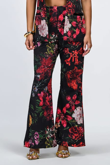 The Dramebaaz CO_Black Lycra Chromaflux Floral Print Blazer And Trouser Co-ord Set _at_Aza_Fashions