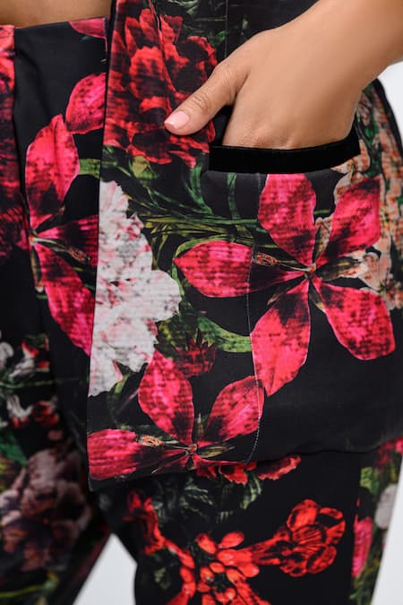 Buy_The Dramebaaz CO_Black Lycra Chromaflux Floral Print Blazer And Trouser Co-ord Set 