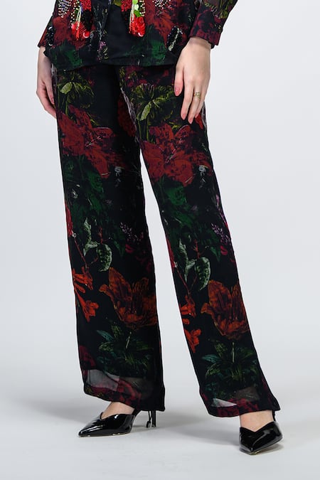 Buy_The Dramebaaz CO_Black Georgette Embroidery, Sequins, Beads Collared, Rosabelle Shirt And Pant Set _Online_at_Aza_Fashions