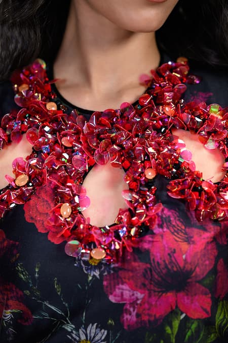 The Dramebaaz CO_Black Chanderi Beads, Sequins Round Neck Queen Of The Dusk Mini Dress _at_Aza_Fashions