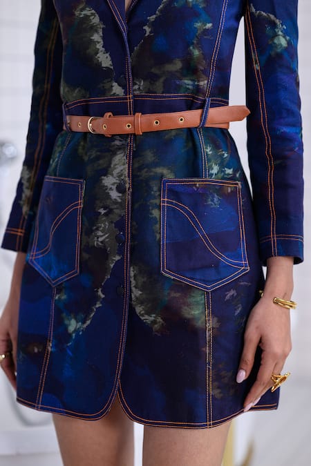 Shop_The Dramebaaz CO_Blue Cotton, Twill Collared Majesty Tailored Blazer Dress 