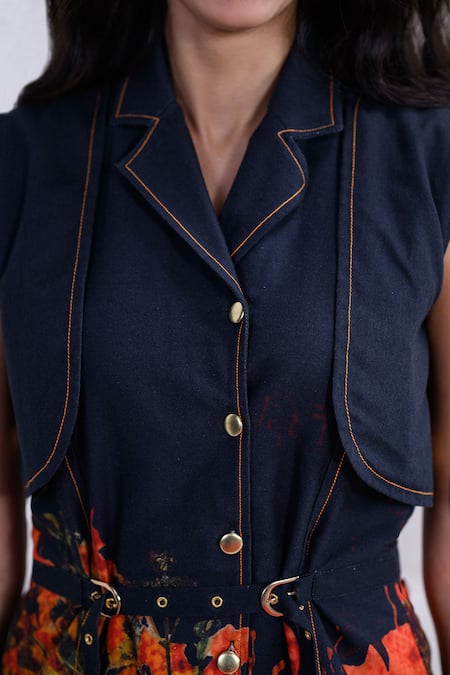 The Dramebaaz CO Black Cotton, Twill Studs, Foil Printing Collared, Ember Abstract Floral Dress Online at Aza Fashions The Dramebaaz CO_Black Cotton, Twill Studs, Foil Printing Collared, Ember Abstract Floral Dress _Online_at_Aza_Fashions