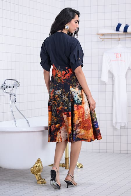 The Dramebaaz CO Autumn Abstract Floral Print Midi Dress 