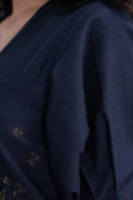 Shop_The Dramebaaz CO_Black Cotton, Twill Beads V-neck Autumn Abstract Floral Print Midi Dress _Online_at_Aza_Fashions