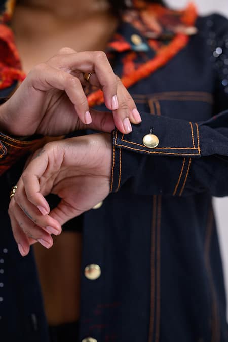 Shop_The Dramebaaz CO_Black Cotton, Twill Inferno Abstract Print Shirt And Trouser Co-ord Set _Online_at_Aza_Fashions