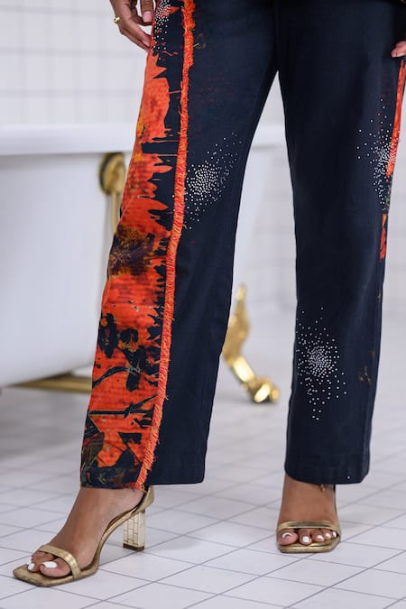 Shop_The Dramebaaz CO_Black Cotton, Twill Inferno Abstract Print Shirt And Trouser Co-ord Set 