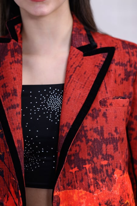 Buy_The Dramebaaz CO_Red Corduroy Rouge Blazer And Skirt Co-ord Set _Online_at_Aza_Fashions