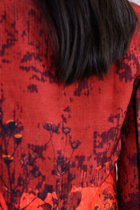 Shop_The Dramebaaz CO_Red Corduroy Rouge Blazer And Skirt Co-ord Set _Online_at_Aza_Fashions