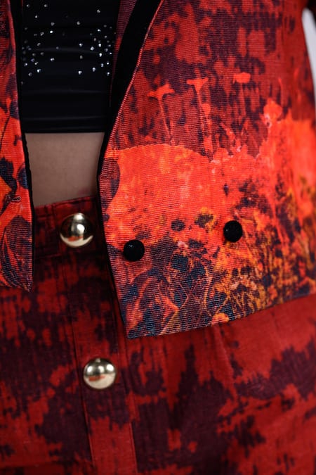 Buy_The Dramebaaz CO_Red Corduroy Rouge Blazer And Skirt Co-ord Set 