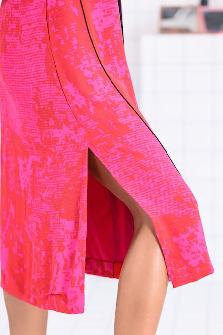 Shop_The Dramebaaz CO_Pink Georgette Collared, V-neck Rebel Polo Shirt Dress _Online_at_Aza_Fashions