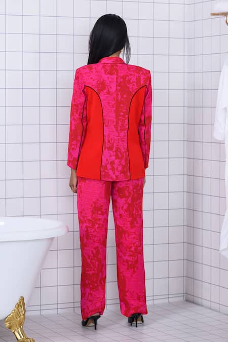 The Dramebaaz CO Crimson Affair Patchwork Blazer & Pant Co-ord Set