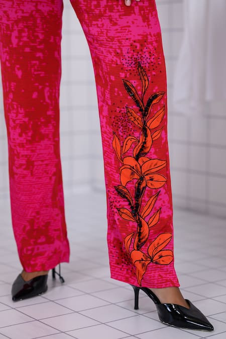 Buy_The Dramebaaz CO_Pink Georgette Patchwork, Sequins Crimson Affair Blazer And Pant Co-ord Set _Online_at_Aza_Fashions