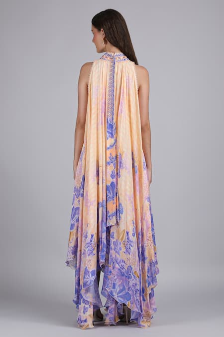 Mandira Wirk Denser Duo Corsage Placement Print High Low Dress 