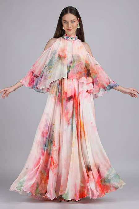 Mandira Wirk Floral Maze Cold Shoulder Printed Dress 