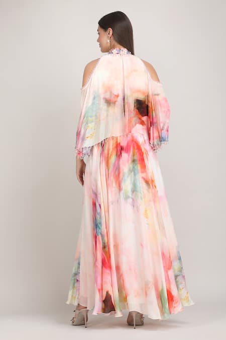 Mandira Wirk Floral Maze Cold Shoulder Printed Dress 