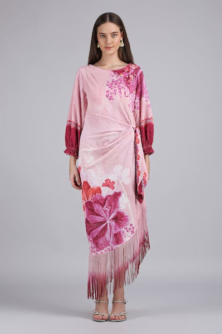 Buy_Mandira Wirk_Purple Polyester Sequins, Applique Petals Below Asymmetric Placement Print Dress _Online_at_Aza_Fashions
