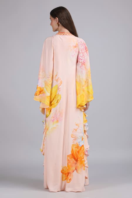 Mandira Wirk Floral Faux Print Kaftan Dress 