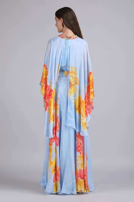 Mandira Wirk Faux Cosmos Sky Base Print Cape Dress 