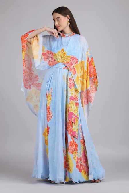 Mandira Wirk Faux Cosmos Sky Base Print Cape Dress 