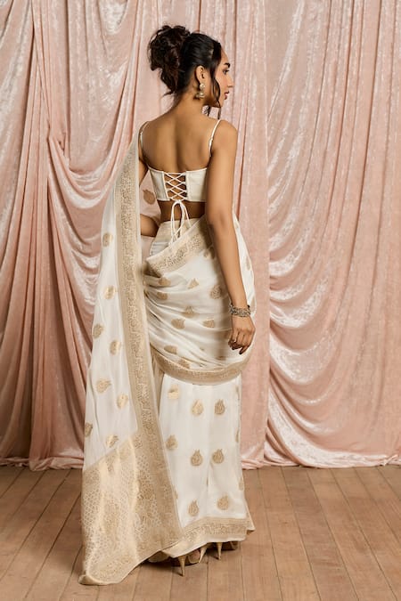 SAANJH BY LEA Zoya Banarasi Pre-Draped Saree With Bustier 