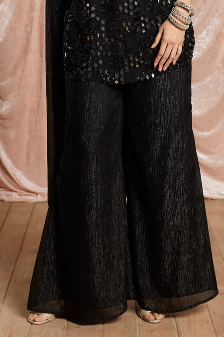 SAANJH BY LEA_Mirrors Bandeau Neck Siyah Noor Black Mirror-work Sharara Set_vtvs509oxpbete _Online_at_Aza_Fashions