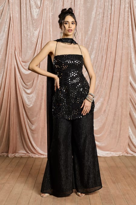 SAANJH BY LEA Siyah Noor Black Mirror-Work Sharara Set_vtvs509oxpbete 