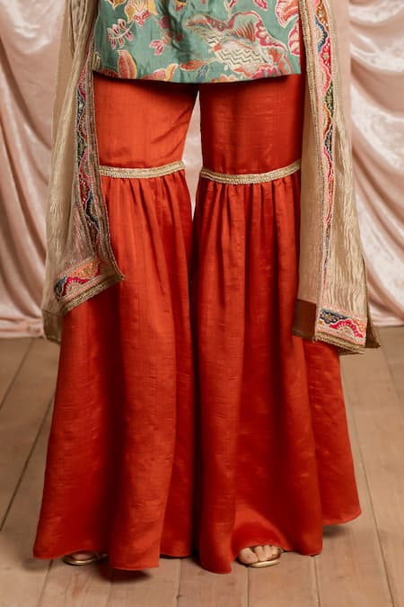 SAANJH BY LEA_Silk, Jacquard, Tissue Rangriti Floral Embellished Sharara Set_bjj14svbds3f9l _Online_at_Aza_Fashions
