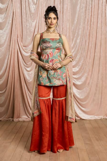 Buy_SAANJH BY LEA_Silk, Jacquard, Tissue Rangriti Floral Embellished Sharara Set_bjj14svbds3f9l _Online_at_Aza_Fashions