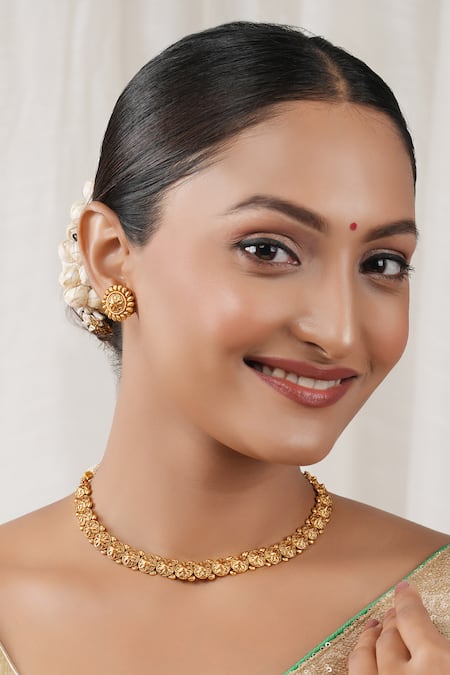 Smars Jewelry Antique Floral Carved Choker Necklace Set 