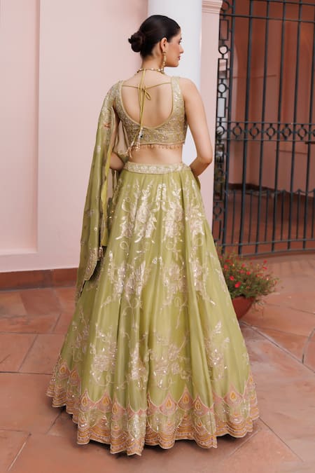 Meenagurnam Floral Pattern Tissue Lehenga Set 