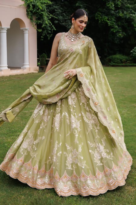 Meenagurnam Floral Pattern Tissue Lehenga Set 