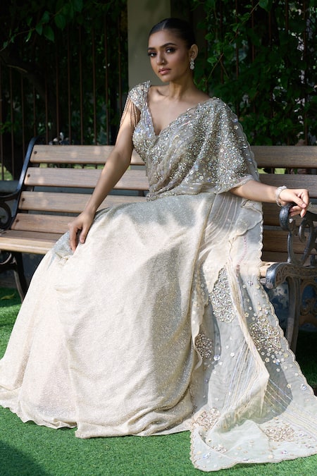 Presto Couture Embellished Pre-Draped Saree Set 