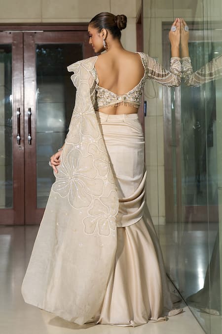 Presto Couture Pearl Embroidered Blouse & Lehenga Saree Set 